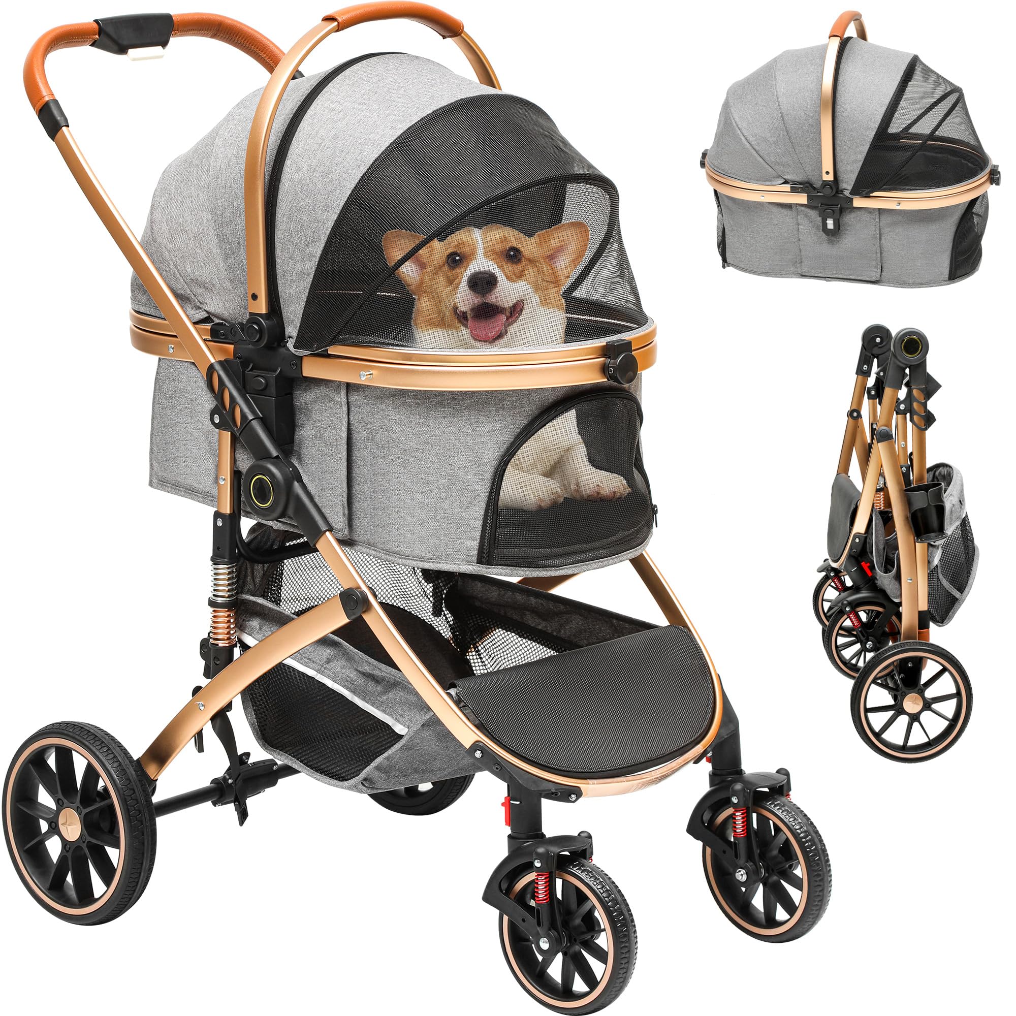 Poussette Pour Chien Et Chat - Pliable One-Touch - Jusqu'à 25 Kg - Roues 360° - Sac De Rangement - Noir
