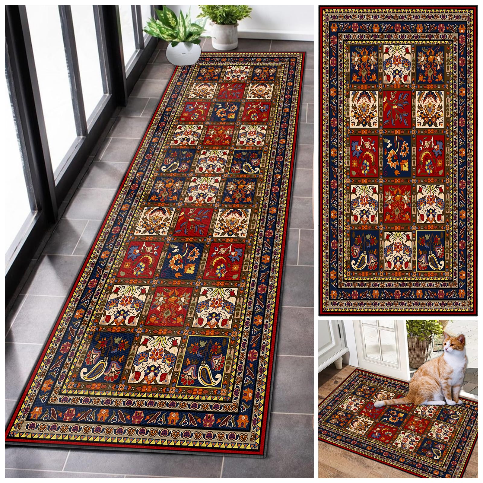 Runner Rugs for Hallway Long Non Slip Kitchen Rubber Back Carpet Runners Washable Hall Rug Carpet Floor Mat Narrow Corridor Carpet for Living Room Entryway Laundry Room Bedroom Hallway 70 x 450 cm