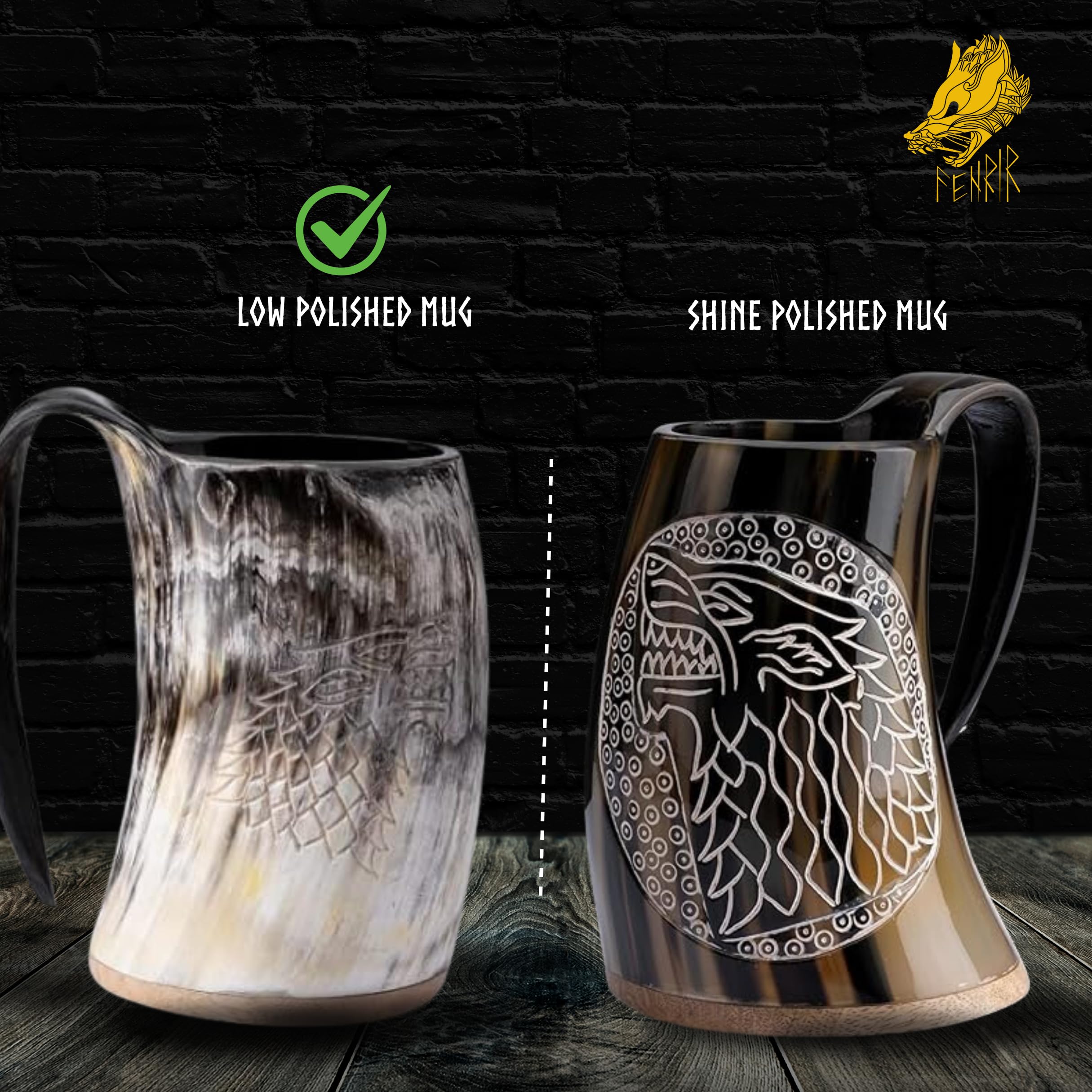 Fenrir Tasse en corne de Viking de 453,6 g avec verre à shot et ouvre-bouteille pour bière et boisson froide – Excellente idée de cadeau de Noël