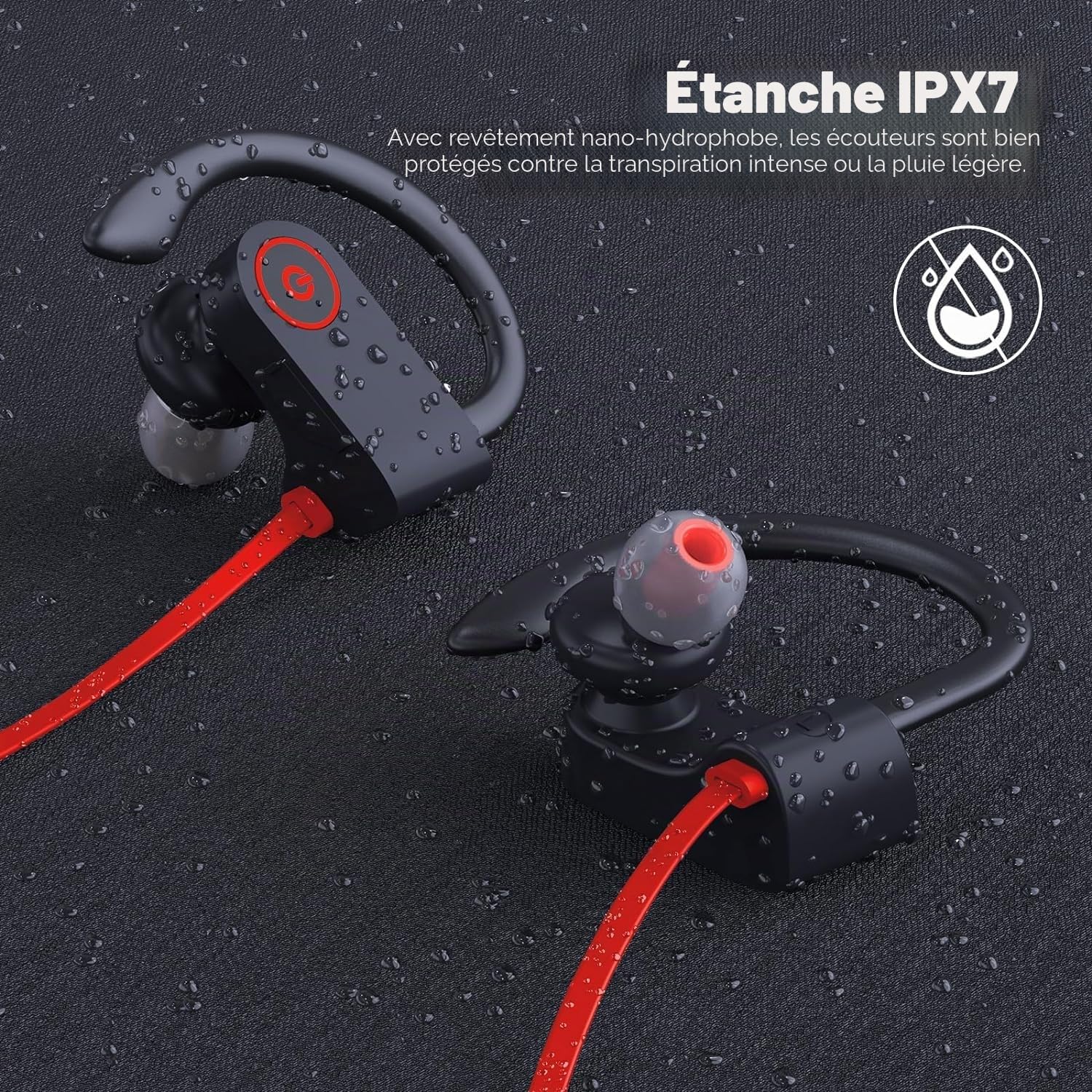 Casque Bluetooth sans Fil Sport, Ecouteur Bluetooth Sport, Bluetooth 5.3, Basses stéréo HD, Étanchéité IPX7 Écouteur Sport Adapté à la Course à Pied Cyclisme Fitness Bureau