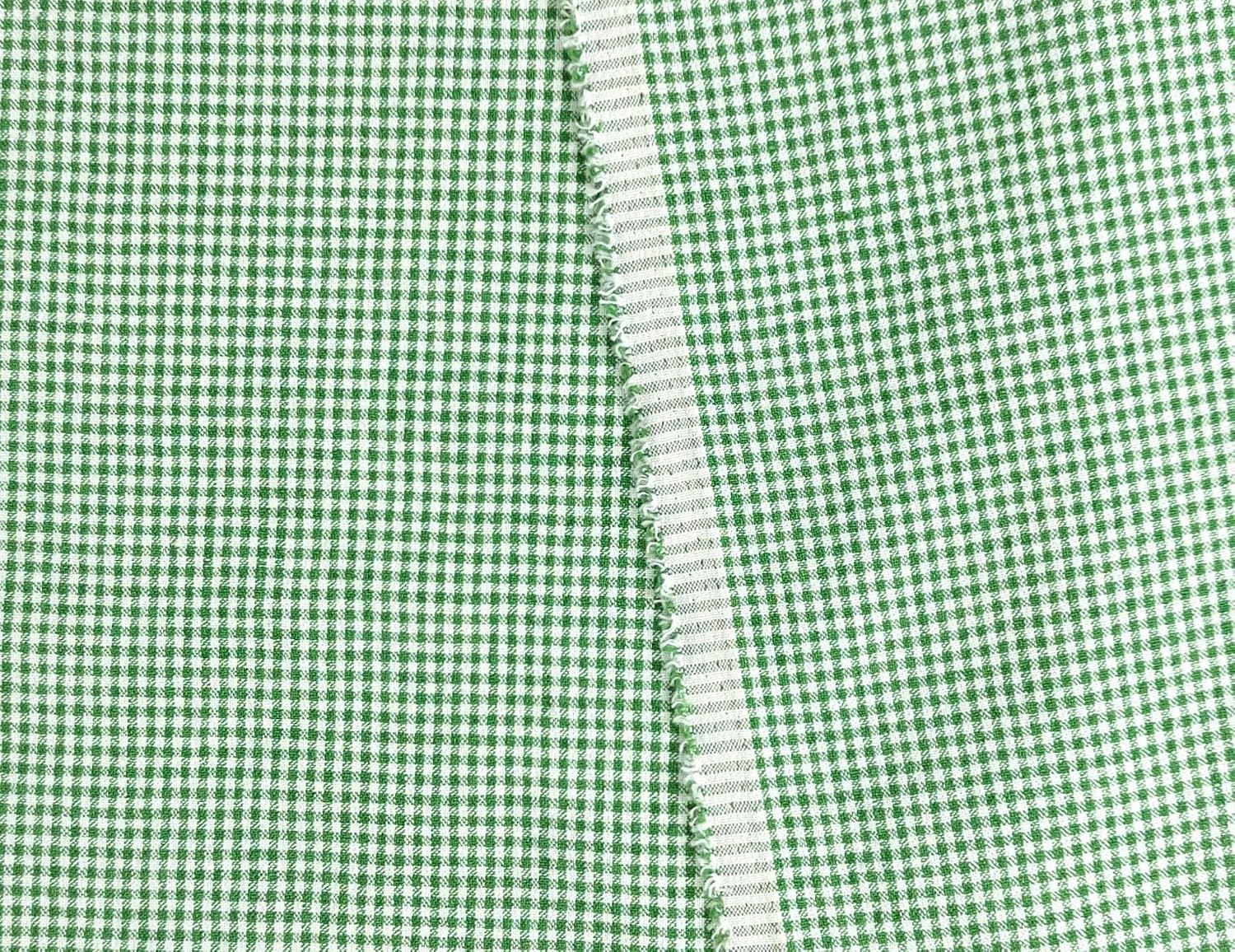 Linen Nylon Cotton Small Check Fabric with Subtle Seersucker Effect - A Blend of Comfort and Style 7635 7636 Green