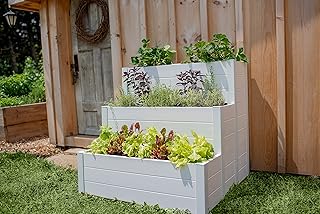 Vita Classic 33"x33" Vinyl Cascading Composting Keyhole Garden Bed, White VT17109