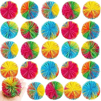24 Pack 2.56 Inch Stringy Balls Silicone Rainbow Stringy Balls Soft Active Fun Toy for Classroom Rewards Gift Bag Fillers Birthday Christmas Easter Party Favors