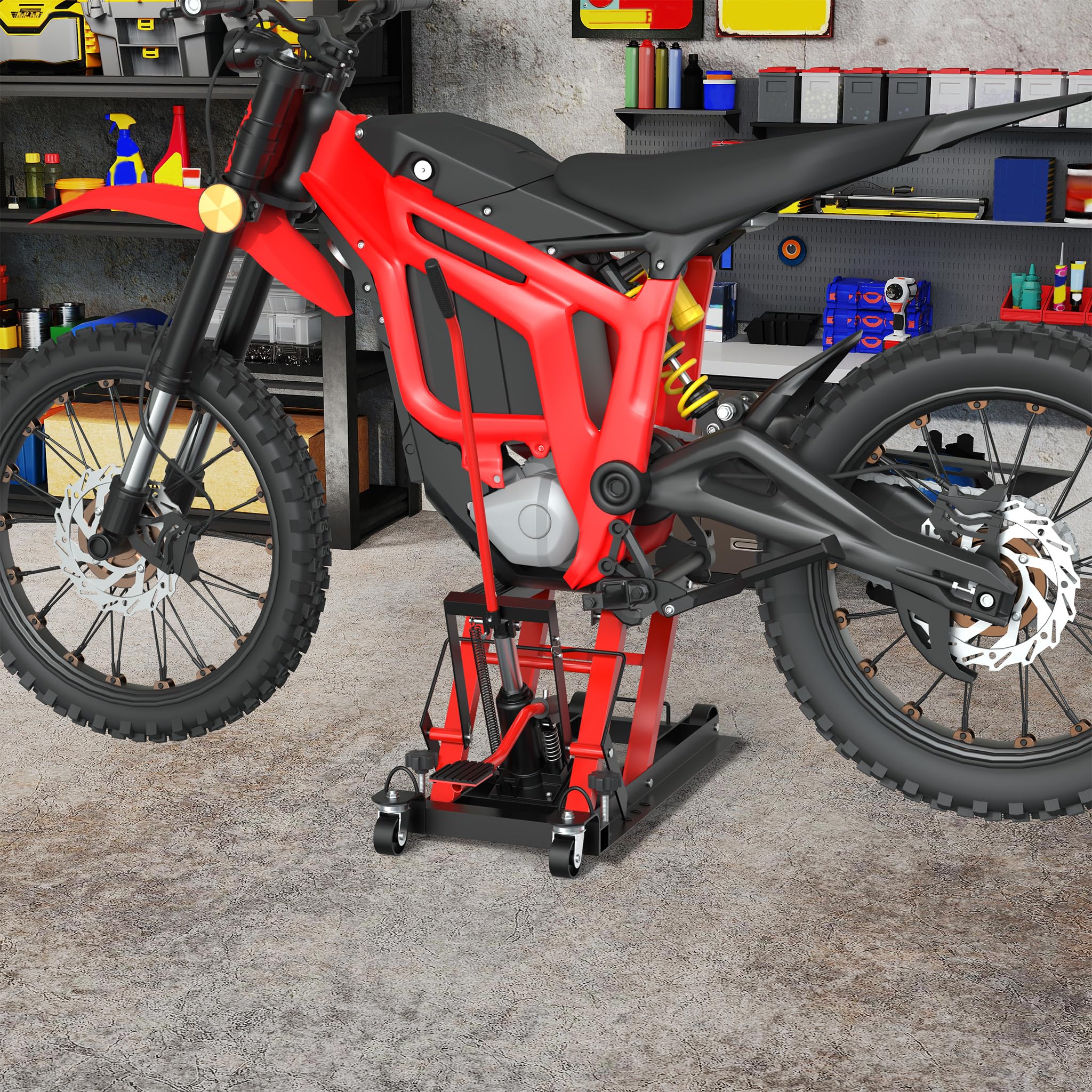 ACXIN Hydrauliczny podnośnik motocyklowy, platforma do podnoszenia ciężaru do 680 kg, z regulacją wysokości, stojak montażowy do konserwacji motocykli, quadów, garażu i obszarów zewnętrznych