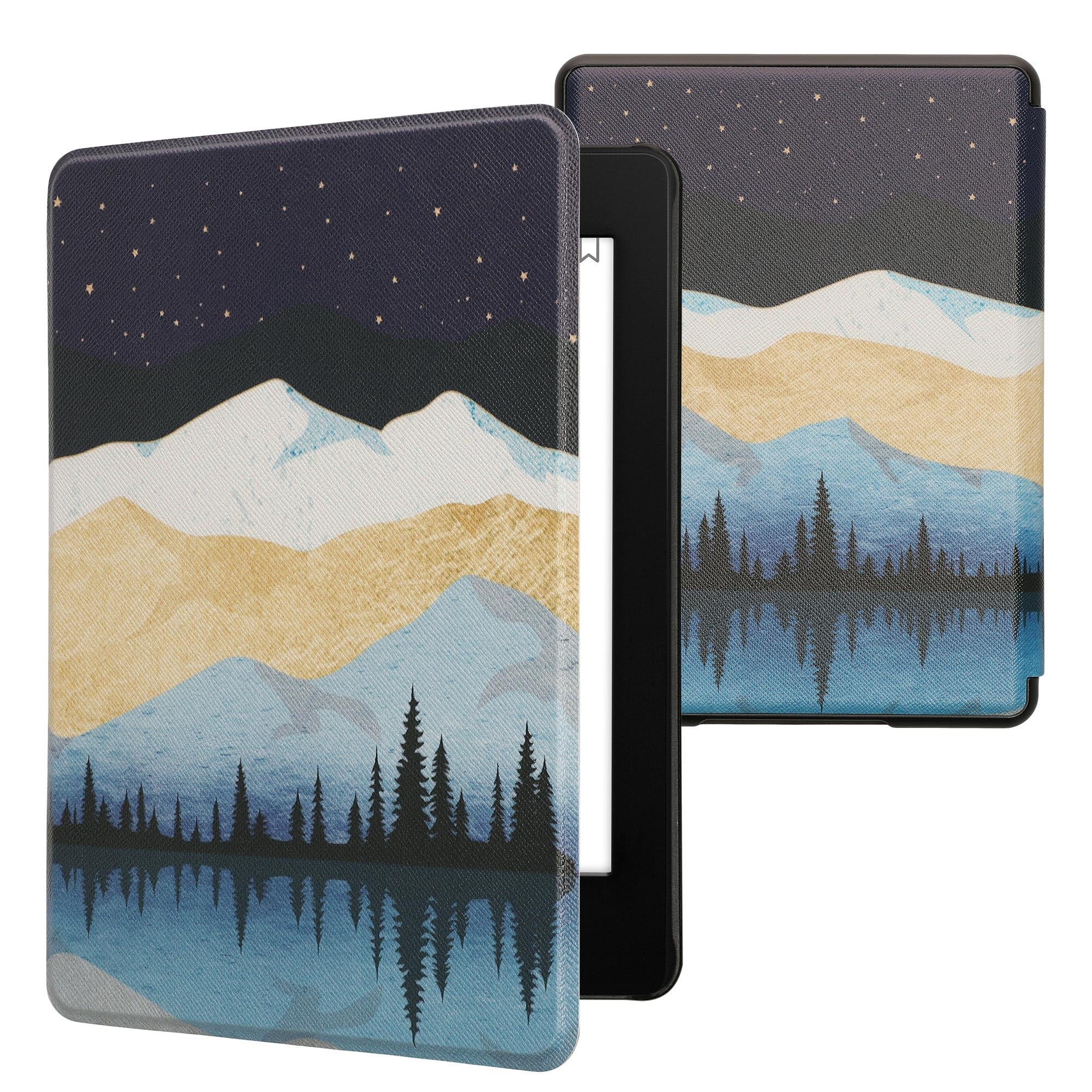 kwmobile Cover for Amazon Kindle Paperwhite (2024)/Colorsoft Case - eReader Cover with auto sleep funktion - Cosmic Nature with Blue/Grey/Black — view 15