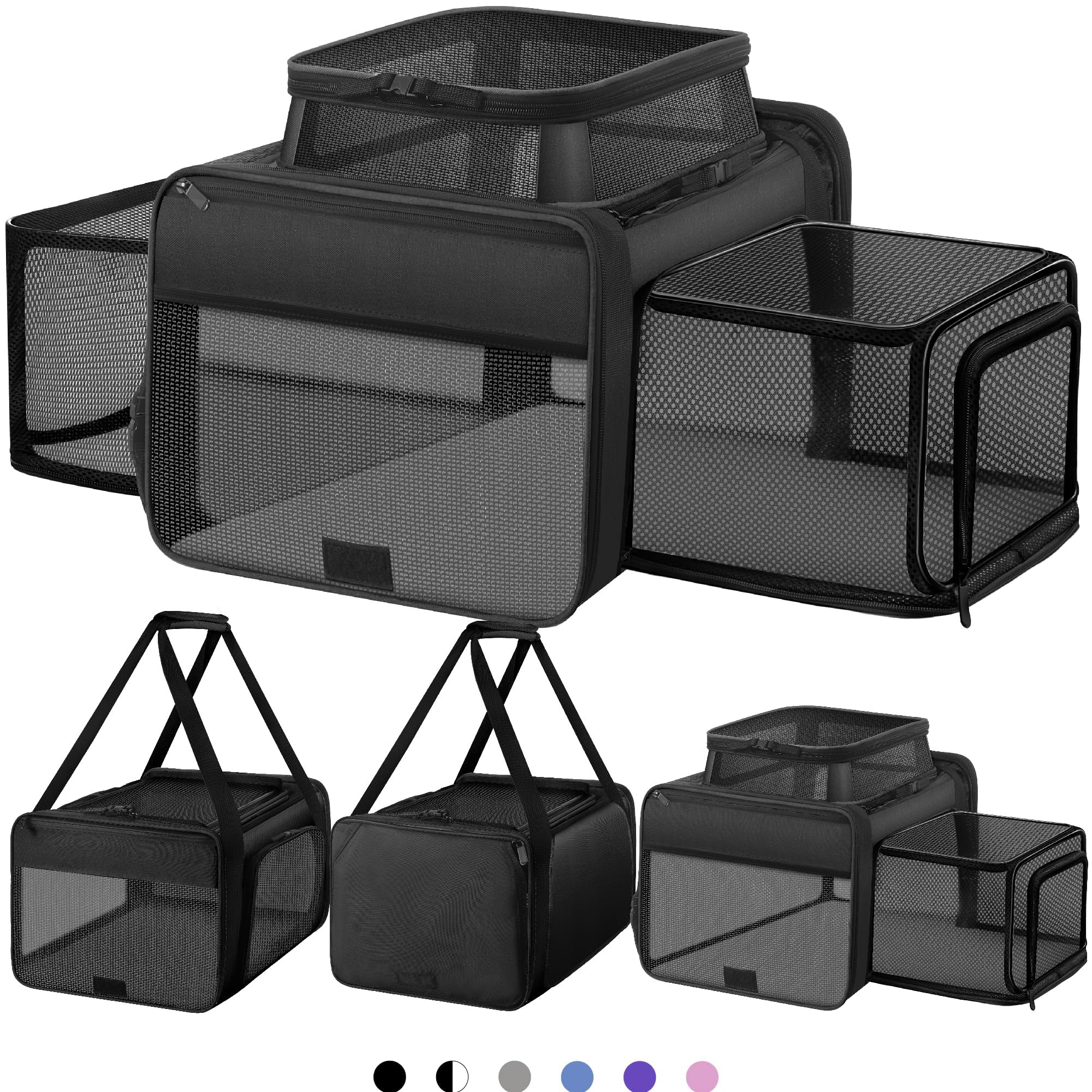 Sac de transport extensible sur le dessus et sur les 2 côtés pour petits chiens, sac de transport souple avec fermetures éclair autobloquantes pour chaton, lapin, chiot, cochon d'Inde, 43,2 x 27,9 x