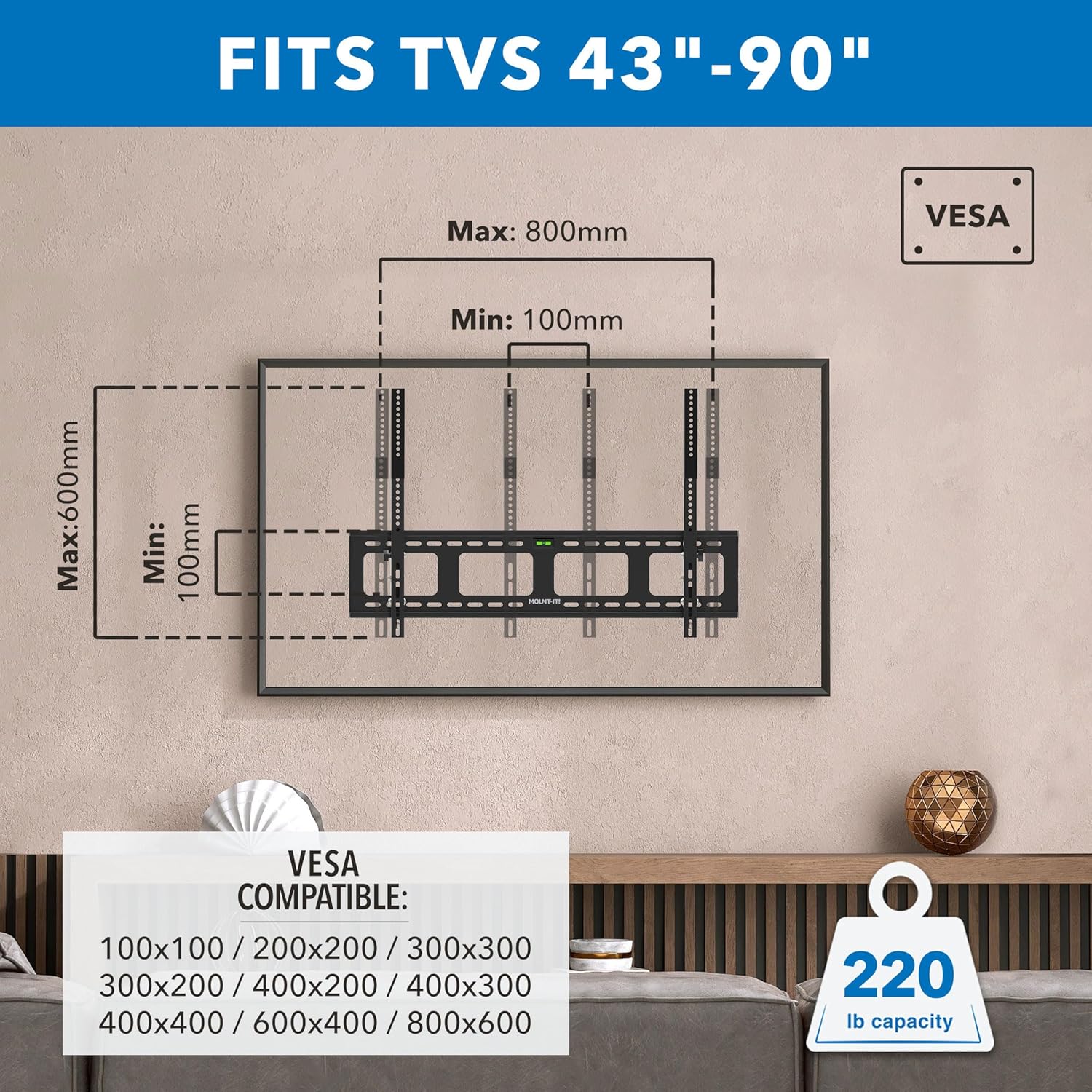 Diagram showing VESA compatibility and extension brackets