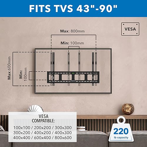 Miniatura 2 de Mount-It! Soporte de pared para TV de perfil bajo  Soporte ultradelgado para televisores de 43 a 90 pulgadas  Inclinación hacia abajo para