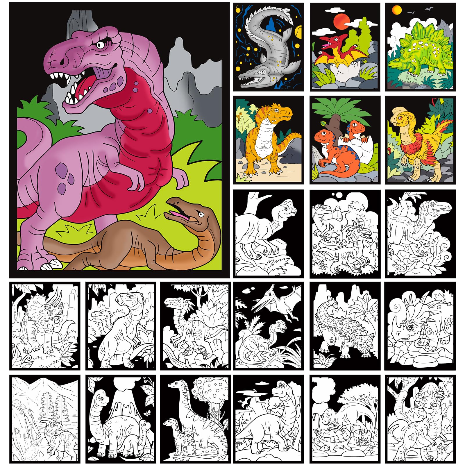 48 pósteres peludos de terciopelo para colorear dinosaurios infantiles 8