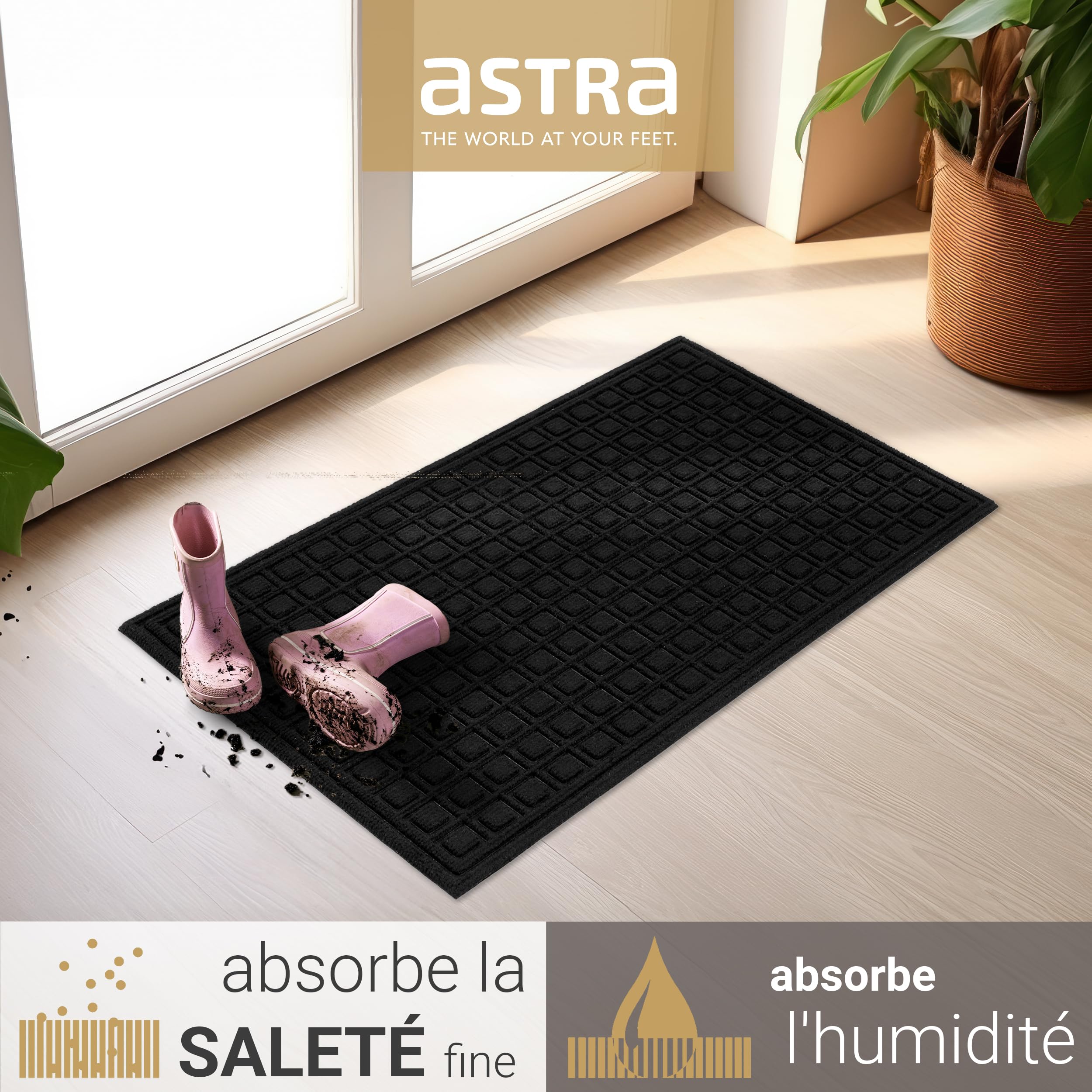 Astra Paillasson extérieur antidérapant - Tapis de propreté résistant aux intempéries - Paillasson extérieur Anti-salissures pour l'entrée - Lot de 2 45 x 75cm - Boîte Noire