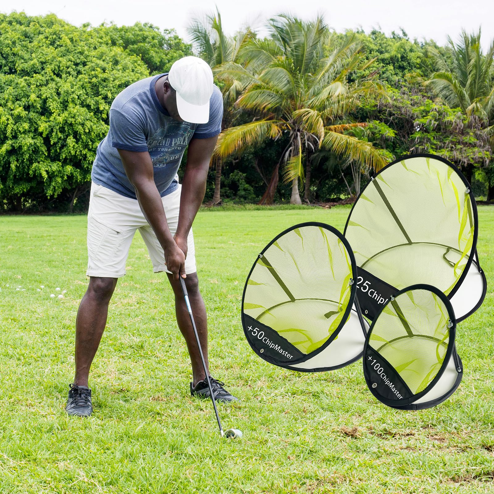 Golf Chipping Netz 6.1 x 6 x 5.35 m Golf-Übungsnetz-Set mit Rasenmatte für das Training im Innen- und Außenbereich Enthält Putter, Ball und tragbare Aufbewahrungstasche