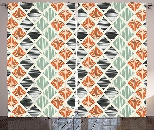 Ambesonne - Paneles de cortinas multicolor Verde Naranja,Azul Marfil,Azul Pálido Marrón Verde,Marrón Gris,Marrón Tan,Coral Caléndula,Marrón Oscuro