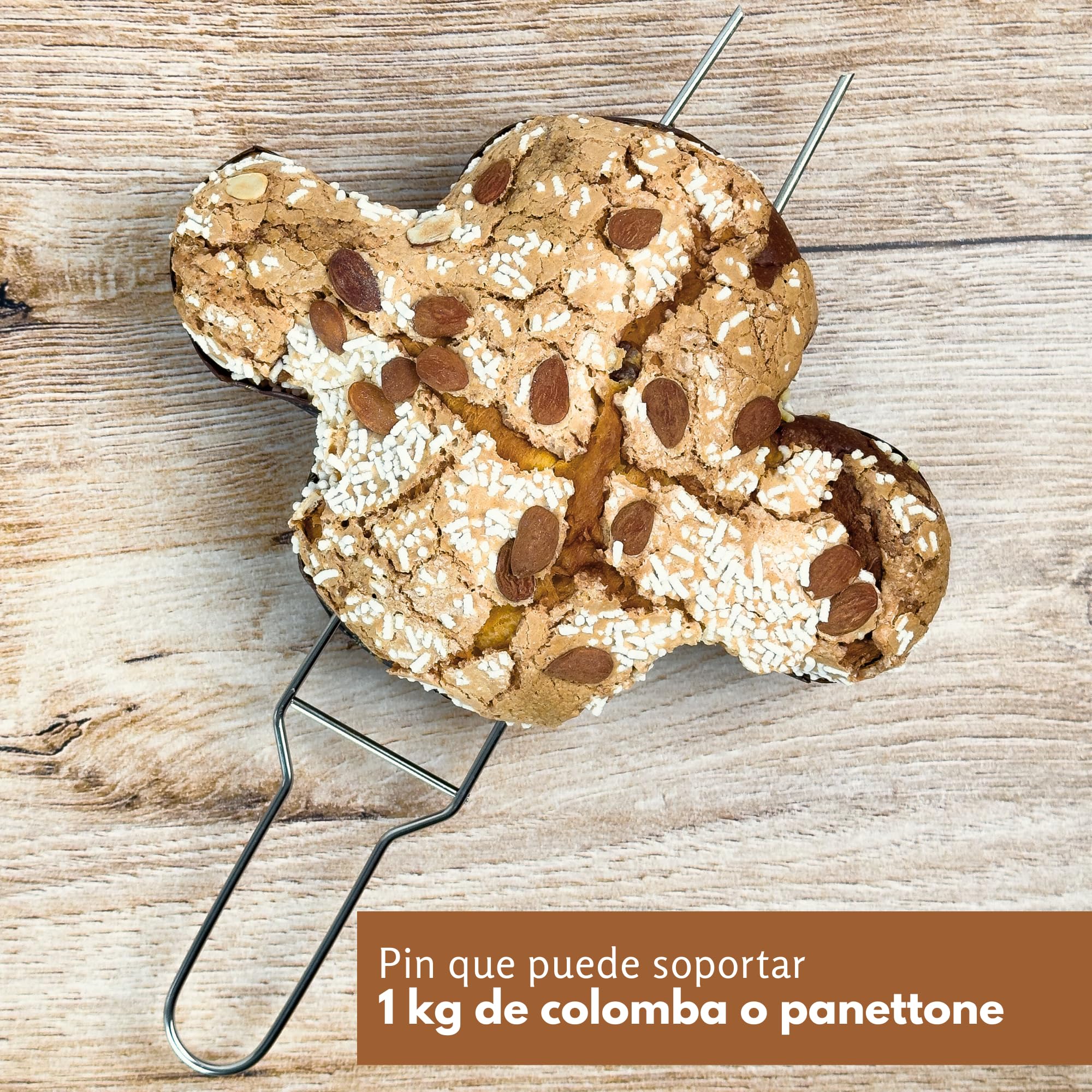FAH - Pincho para Colomba, Set de 2 Pinchos para Colomba y Otros Leudados de hasta 1 kg (Longitud 40 cm), Resistente de Acero Inoxidable, Fácil de Usar, Tenedor para Panettone y Colomba