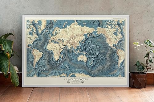 Miniatura 7 de Historic Pictoric Mapa de pared, mundo - Suelos oceánicos y alivio de la tierra. 1976 - Arte de pared vintage - 24 x 16 pulgadas