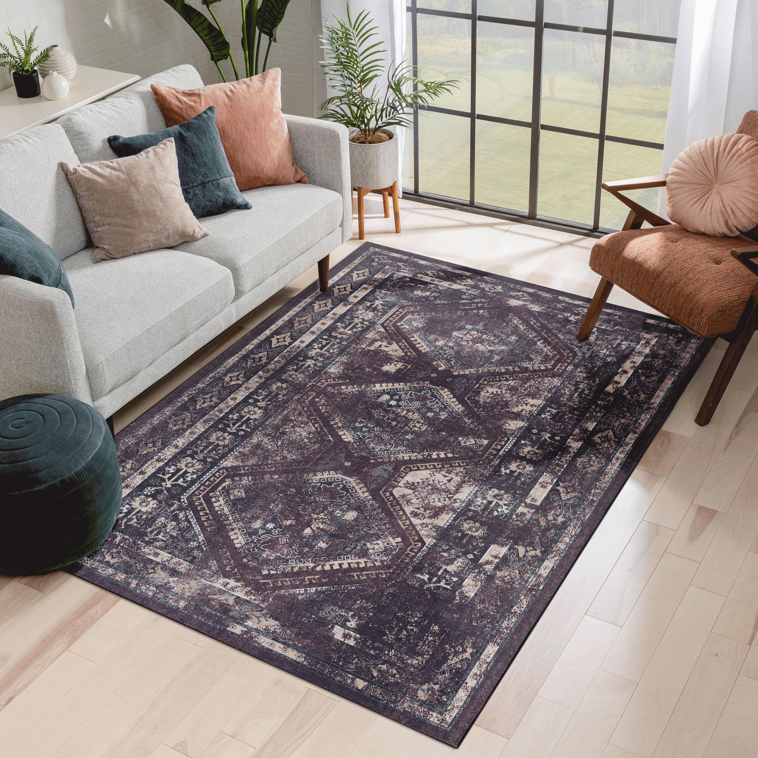 Naar 6X9 Area Rugs, Washable Rug, Low-Pile, Non-Slip, Non-Shedding, Foldable, Kid & Pet Friendly - Area Rugs for living room, bedroom, kitchen, dining