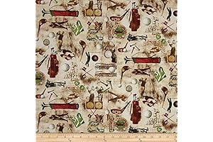 Premium Timeless Treasures Vintage Sports Golf Coffee Fabric by the Yard