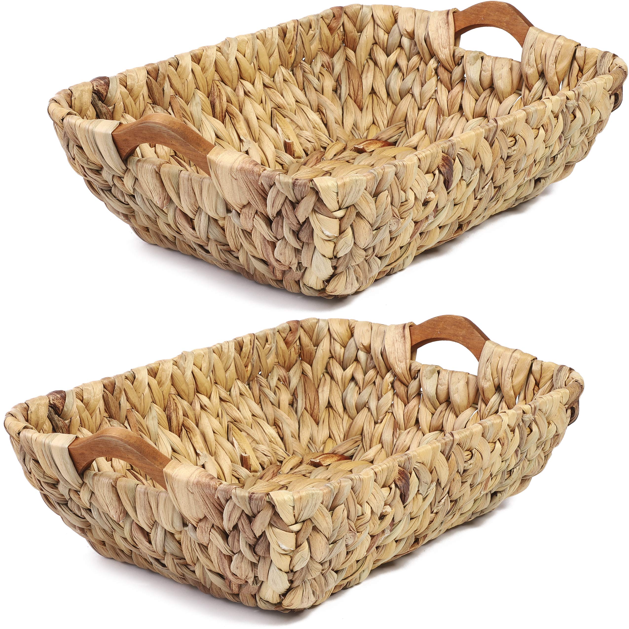 Juvale 2 Pack Water Hyacinth Storage Baskets with Handles, Decorative Wicker Organizers for Shelves, Bathroom (14.5 x 10.5 x 4 In)
