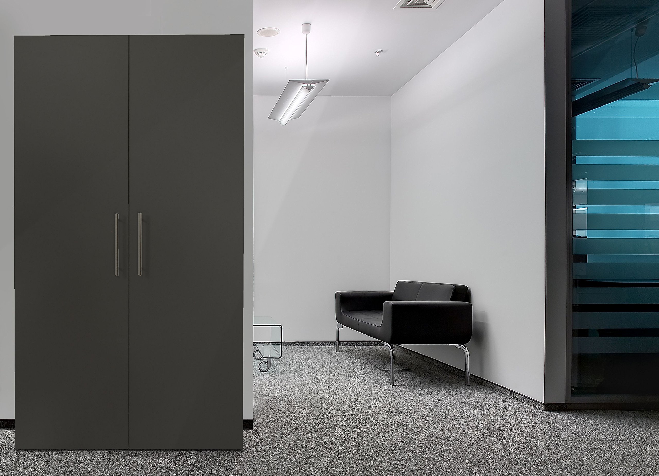 respekta Single Büro Pantry Küche Miniküche Schrankküche weiß Front grau Mikrowelle