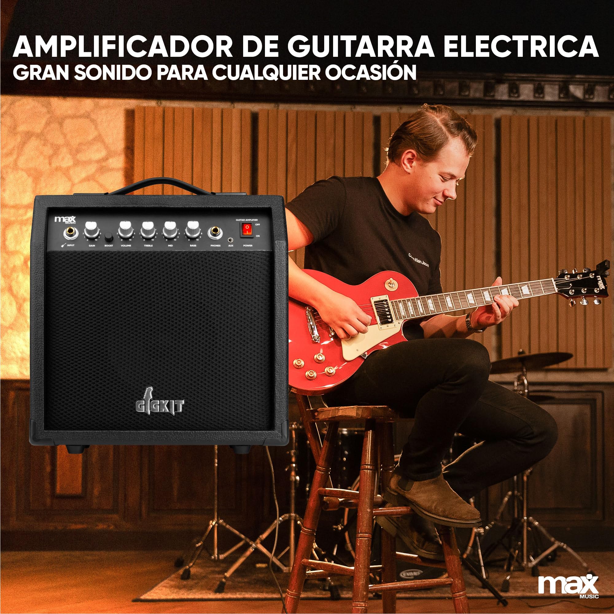 MAX GIGKit Amplificador de 40 W para guitarras eléctricas y bajos eléctricos - Tono ajustable, asa de transporte, salida de auriculares, entrada AUX, ideal para guitarristas en casa y pequeños shows