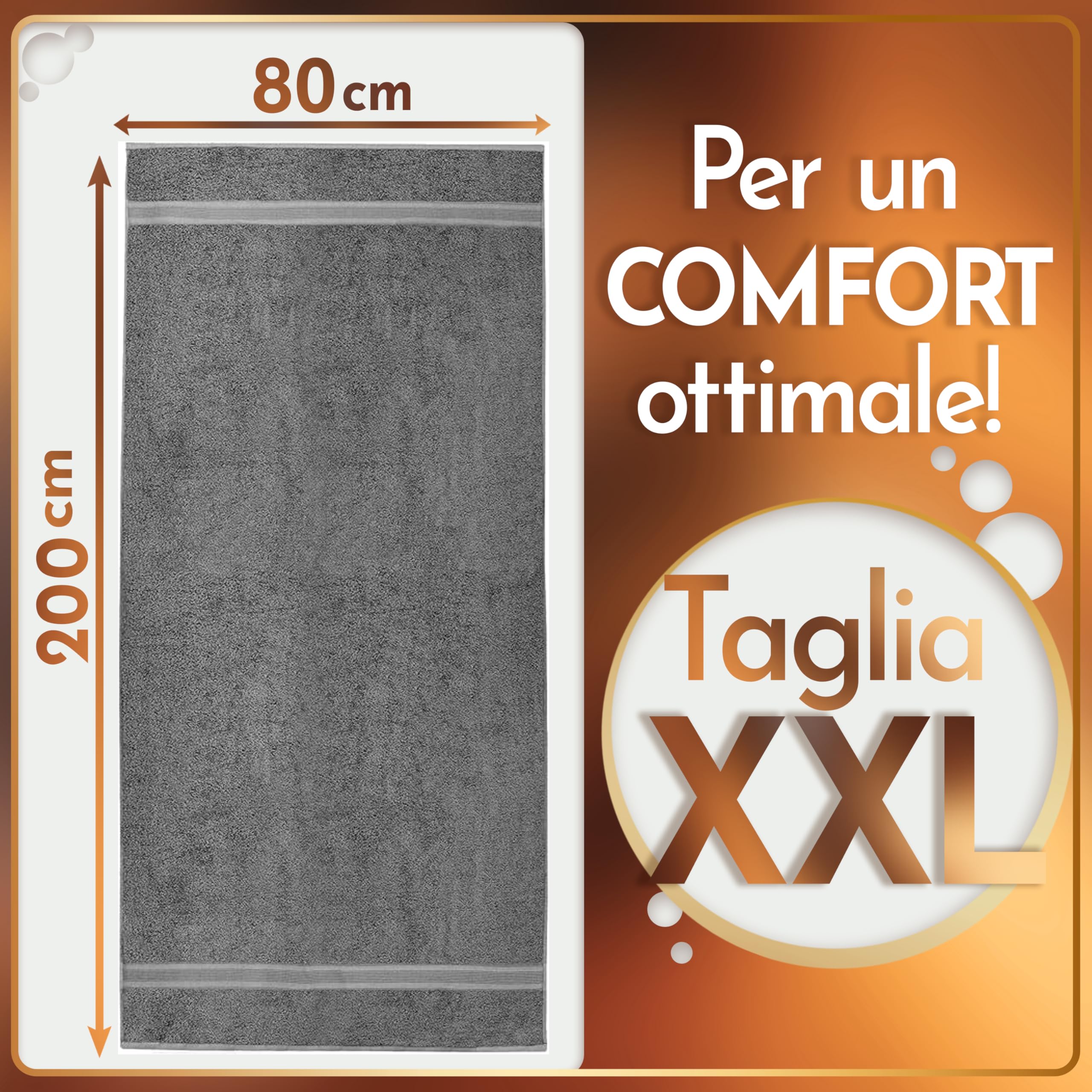NatureMark - Confezione da 2 Asciugamani Sauna, Qualità Premium, 80 x 200 cm, 100% Cotone, Grigio Antracite