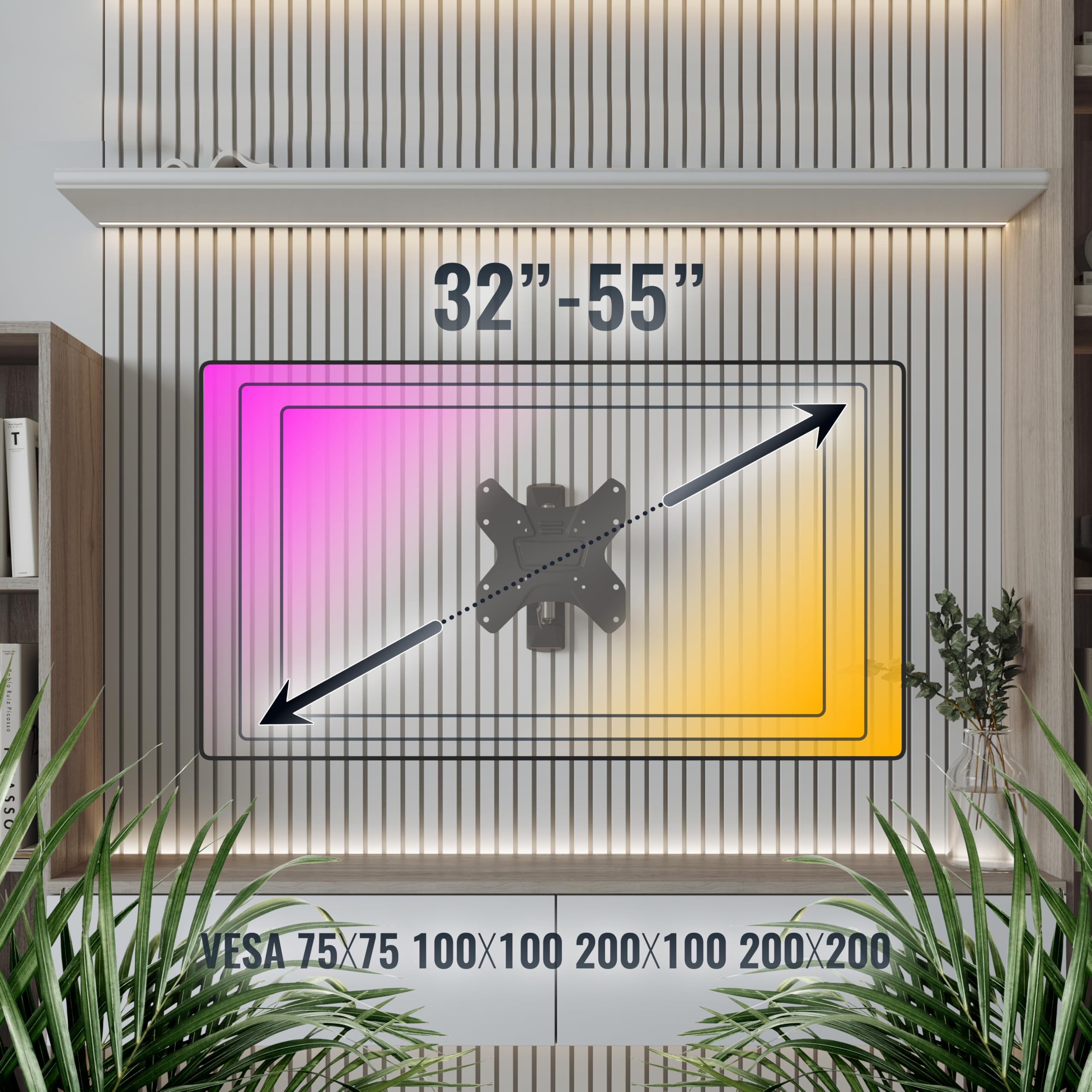 RICOO S3222 Supporto TV da parete Staffa TV 30-55 pollici per 30 32 43 50 55 pollici girevole inclinabile fino a 60 kg max VESA 200x200