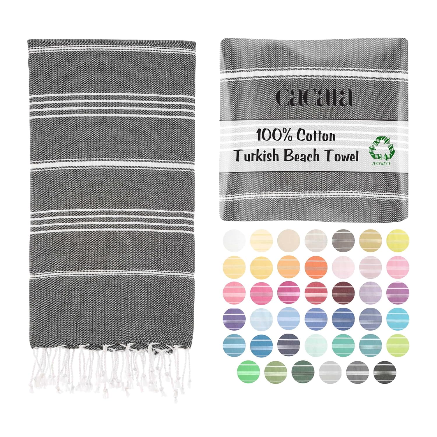 Cacala Lightweight and Thin Turkish Beach Towel 100 Cotton Sand-Free and Quick-Drying Goodness Perfect as an Extra Large