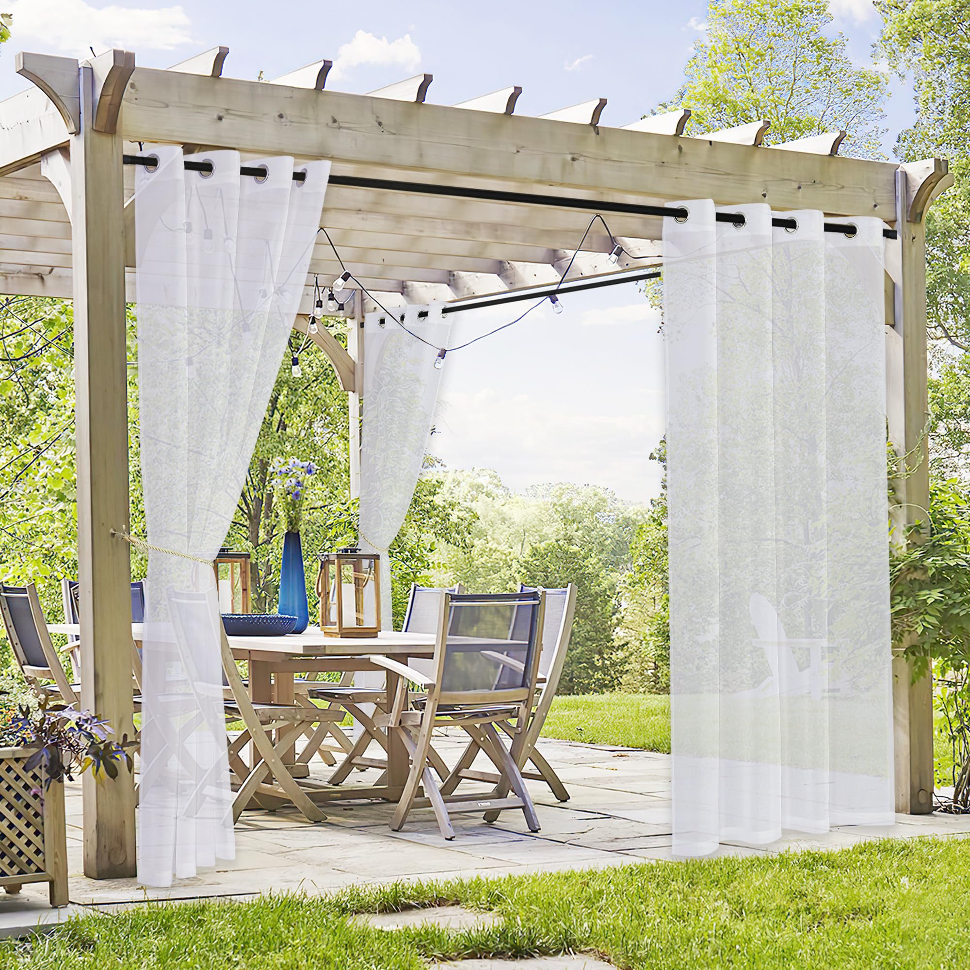 Tende Da Sole Per Esterno 2 Pezzi 137x213cm | Impermeabili Con Anelli, Bianche E Trasparenti - Foto 10