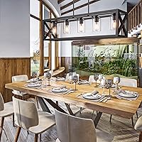 Vista 7 de Espird Lámpara de comedor estilo granja - 5 luces, lámpara de techo negra mate rectangular con altura ajustable y lámpara de mesa de metal engrosado