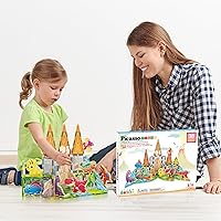 Vista 2 de PicassoTiles - Juego de 38 piezas de bloques de construcción con azulejos magnéticos, tema de dinosaurios, con 8 figuras de acción magnetizadas