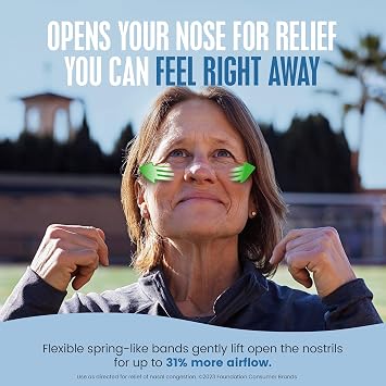 Breathe Right Nasal Strips, Extra Strength Clear Nose Strips, Drug Free Nasal Congestion Relief for Better Breathing, Help Relieve Snoring, Caused by Colds & Allergies, Deviated Septum, 44ct