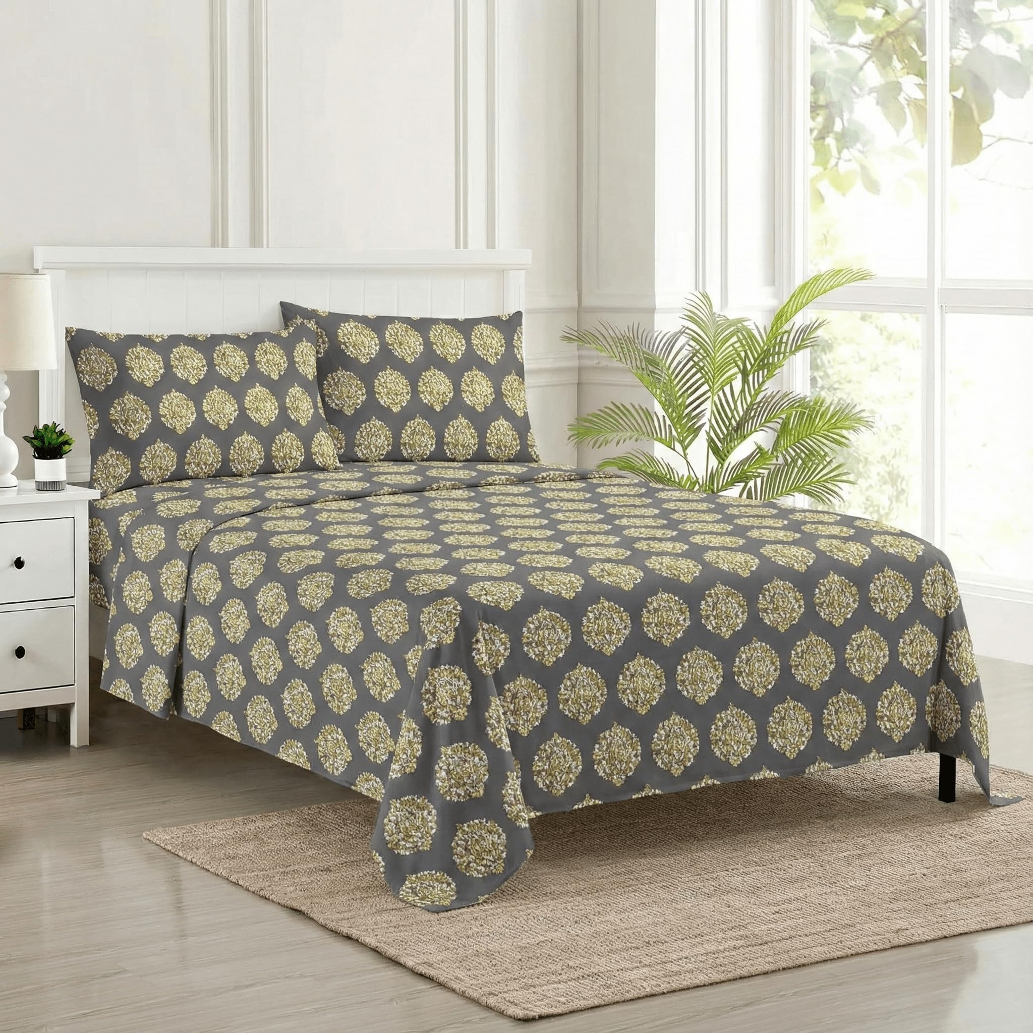 Trance Home Forest Green Cotton Queen Bedsheet Set -16