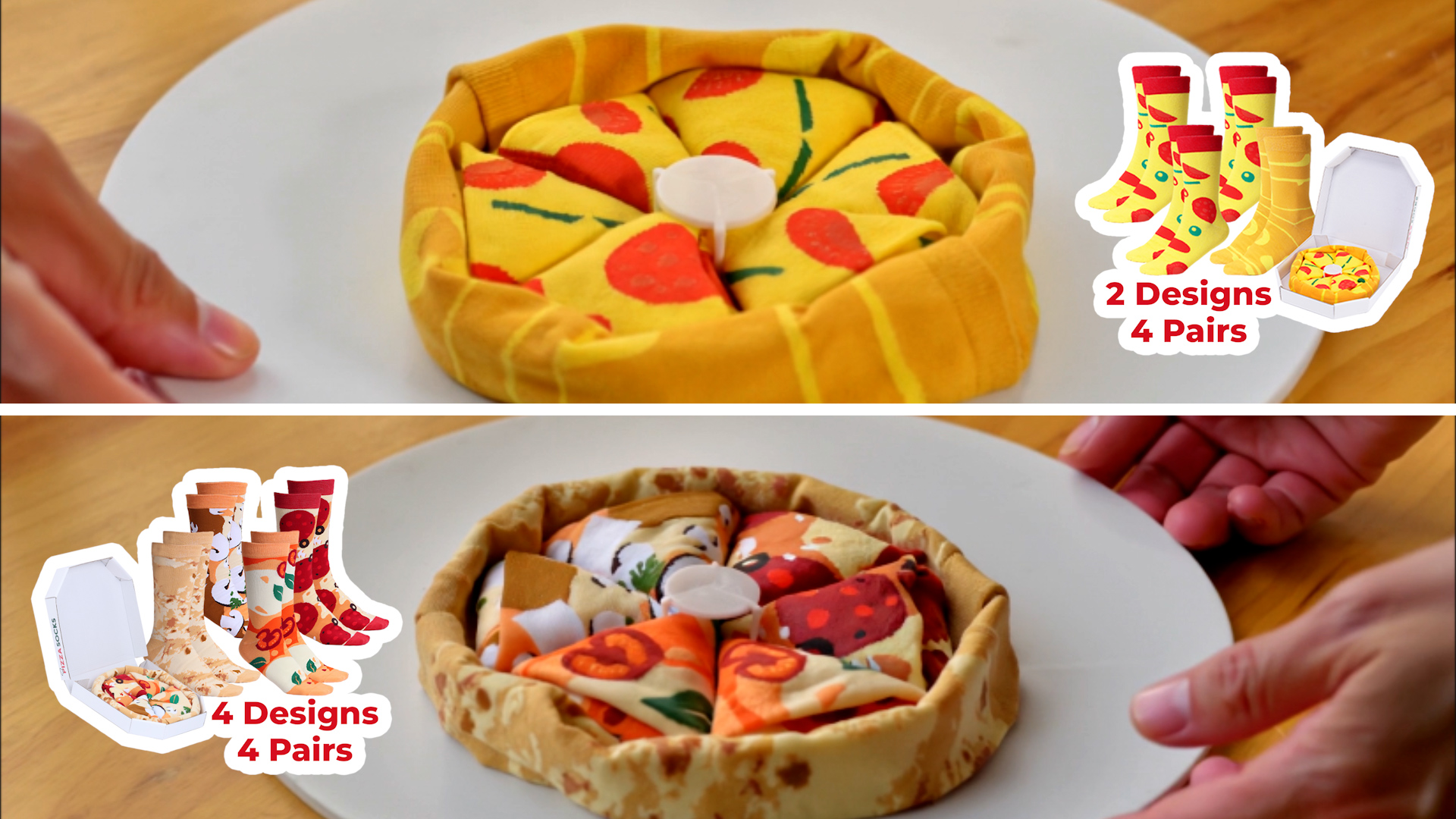 POPCRAZE 4 and 1 Pairs Pizza Socks in a Box with 2 or 4 Designs - One Size Fits Most.Novelty Socks. Mothers Day Gift Idea