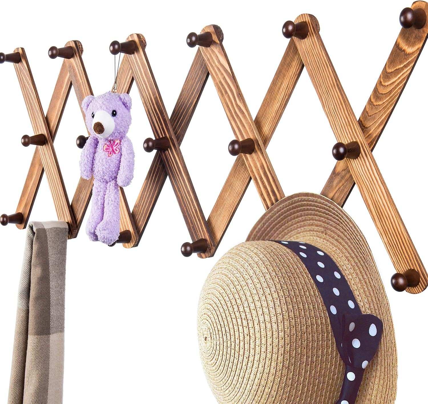 AITUFIY Expandable Coat Rack Hanger Wooden Accordion Wall