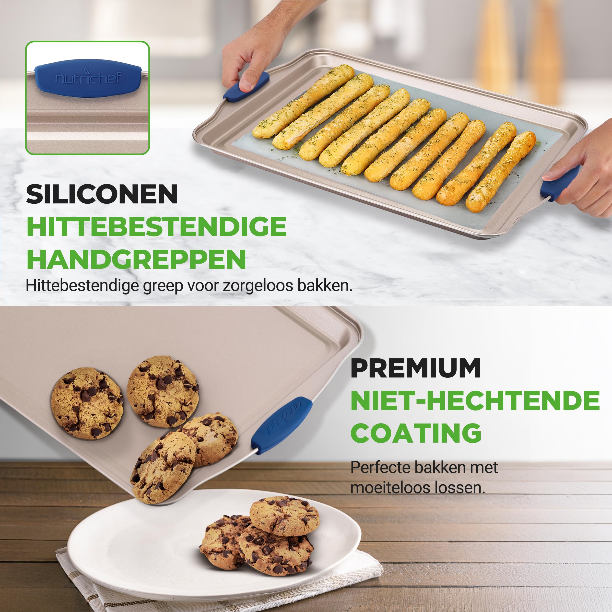 NutriChef Pannenset, 21-delige Antiaanbak Kookset, Inclusief Steelpannen, Koekenpannen, Ronde/Vierkante Bakblikken,Cake/Muffinvormen, Pizzabodem, Bakplaat en Siliconen Keukengerei, Complete Keuken Set