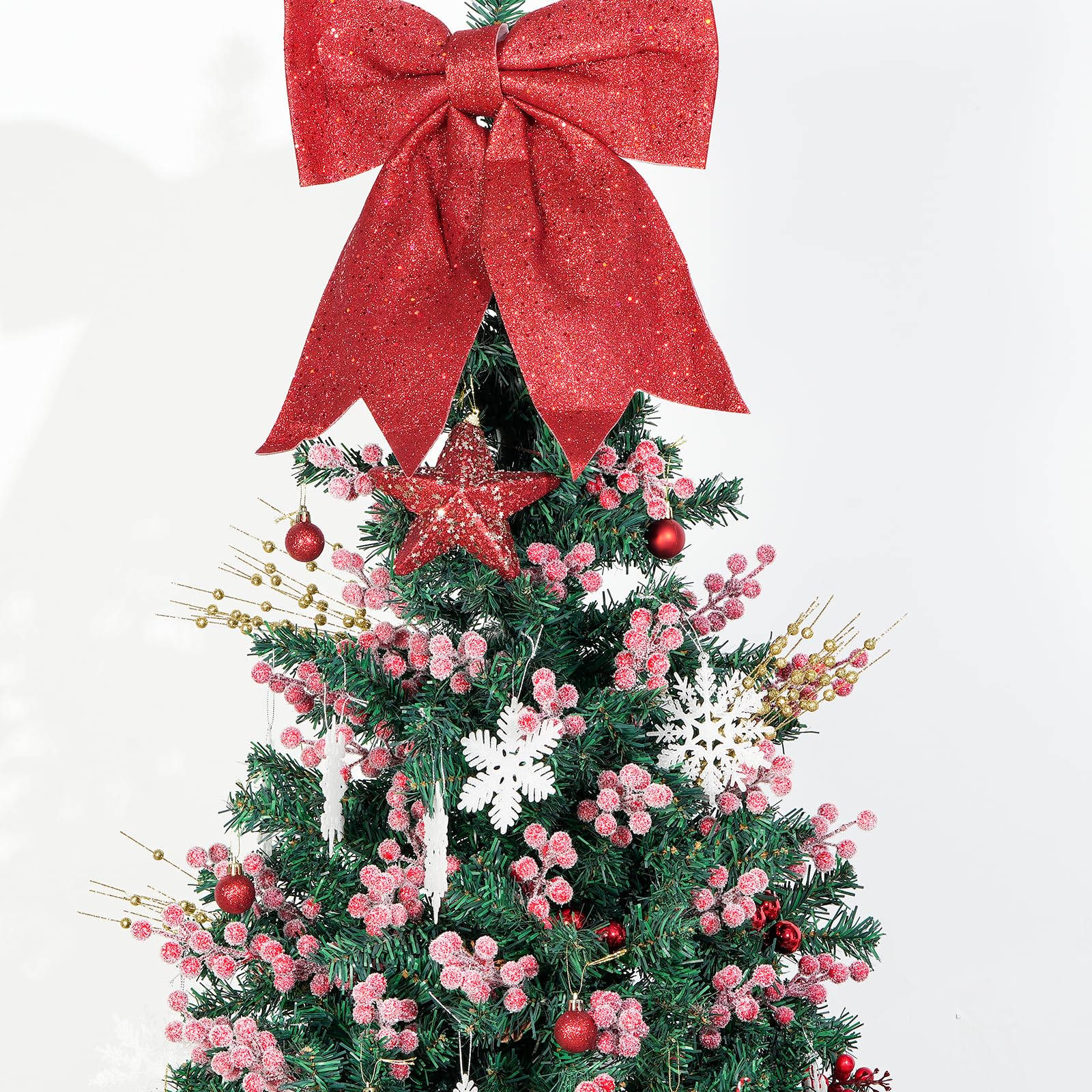 Fangoo 32 Pezzo 23 cm Artificiali Spruzzo Innevato Bacche Rosse Rami di Natale Bacche Rosse Decorazioni per Decorazione Albero di Natale Ghirlande Matrimonio Decorazioni per Feste In Casa