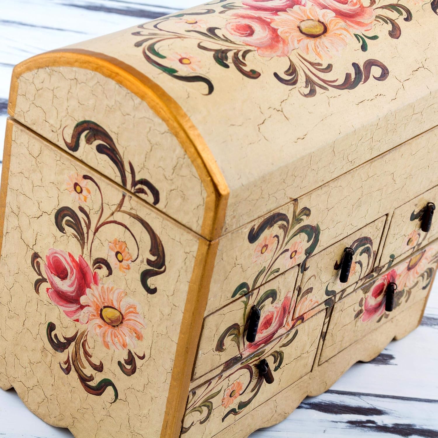 NOVICA Handcrafted White and Pink Mini Chest of Drawers Floral Wood Jewelry Box, Rose Bouquet' : Clothing, Shoes & Jewelry