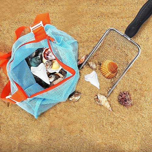 Miniatura 3 de 2 PCS Palas de Malla de Playa con 2 PCS Bolsas de Playa de Malla para Filtrar Arena, Recogedor de Conchas para Niños para Recoger Conchas, Tamiz