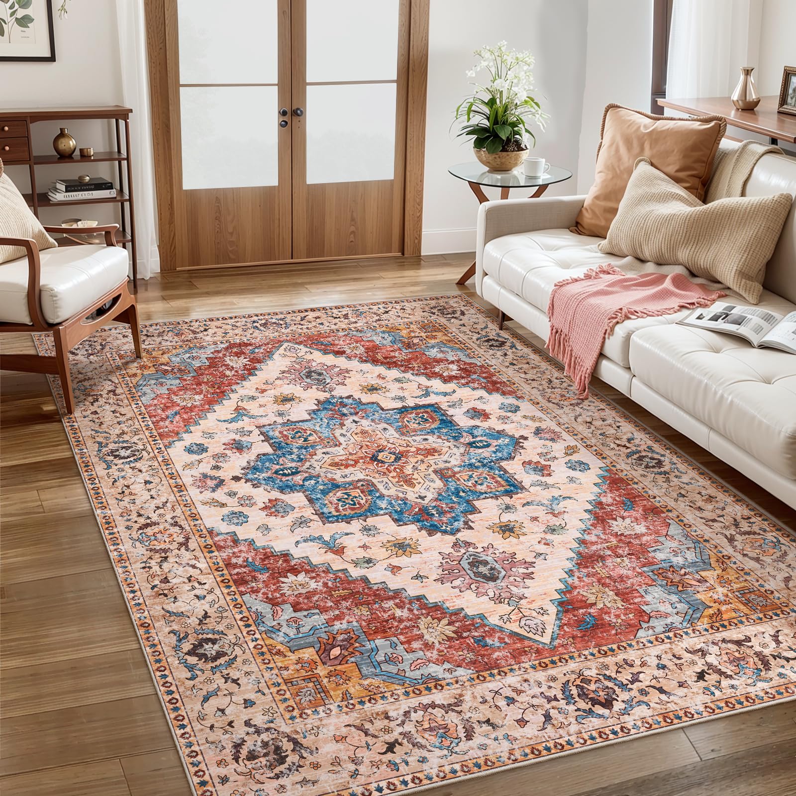 Ciicool Boho Area Rug 3x5ft Washable Bedroom Rug Non-Slip Oriental Entryway Throw Rug Low-Pile Indoor Floor Carpet for Living Room Laundry Foyer Decor