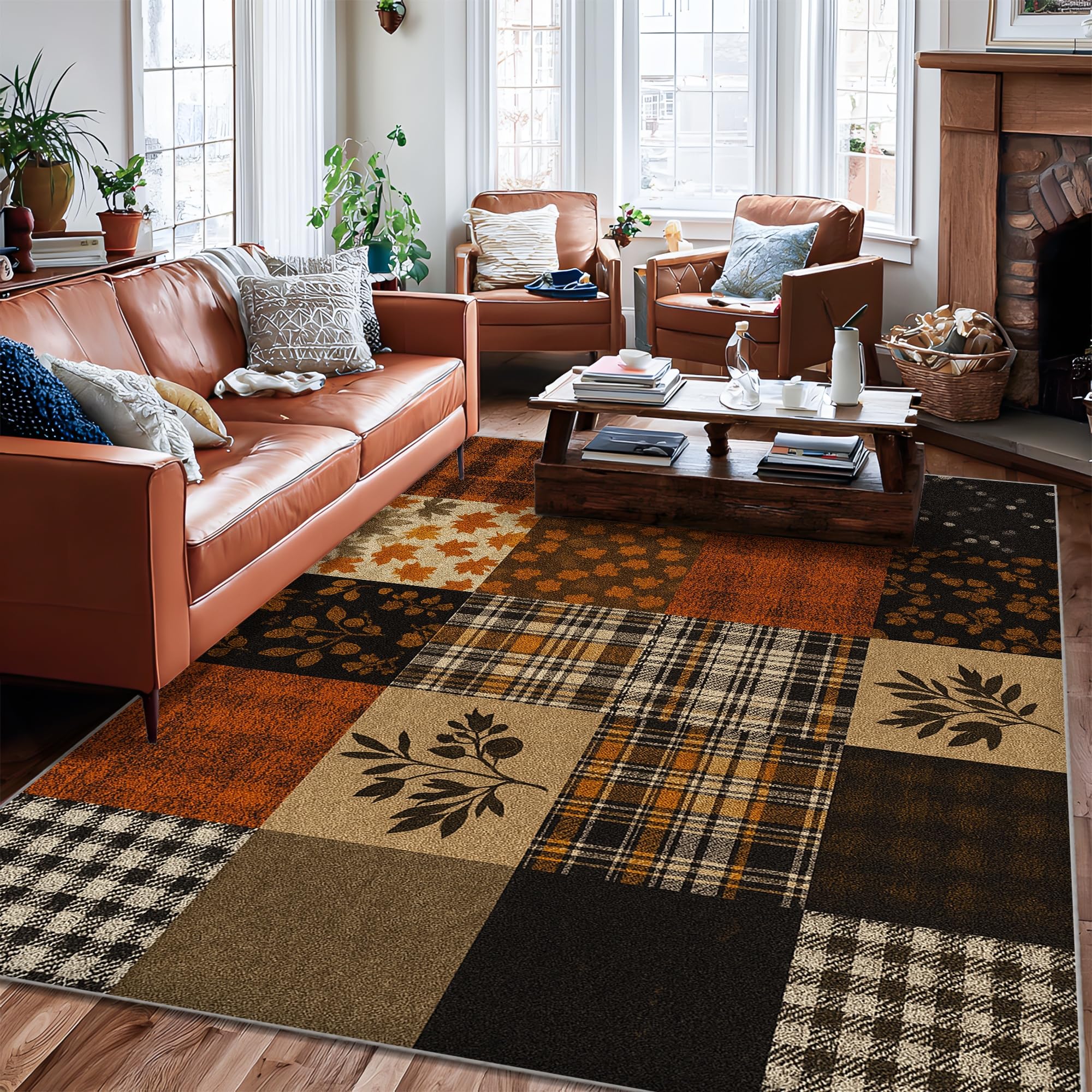 Tapis orange d'automne avec envers antidérapant pour sécuriser et décorer le salon