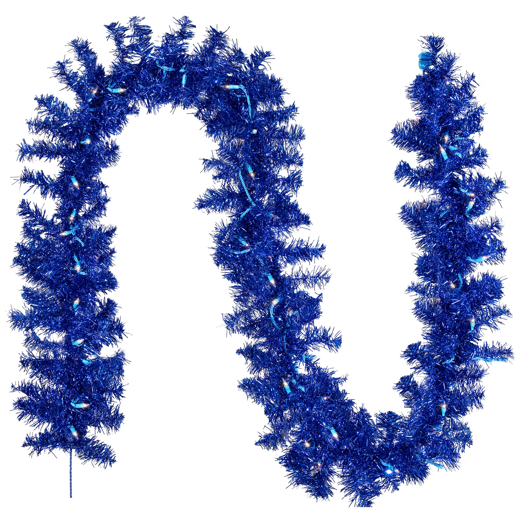 Pre-Lit Artificial Tinsel Christmas Garland - 9' x 8" - Blue - Clear Lights