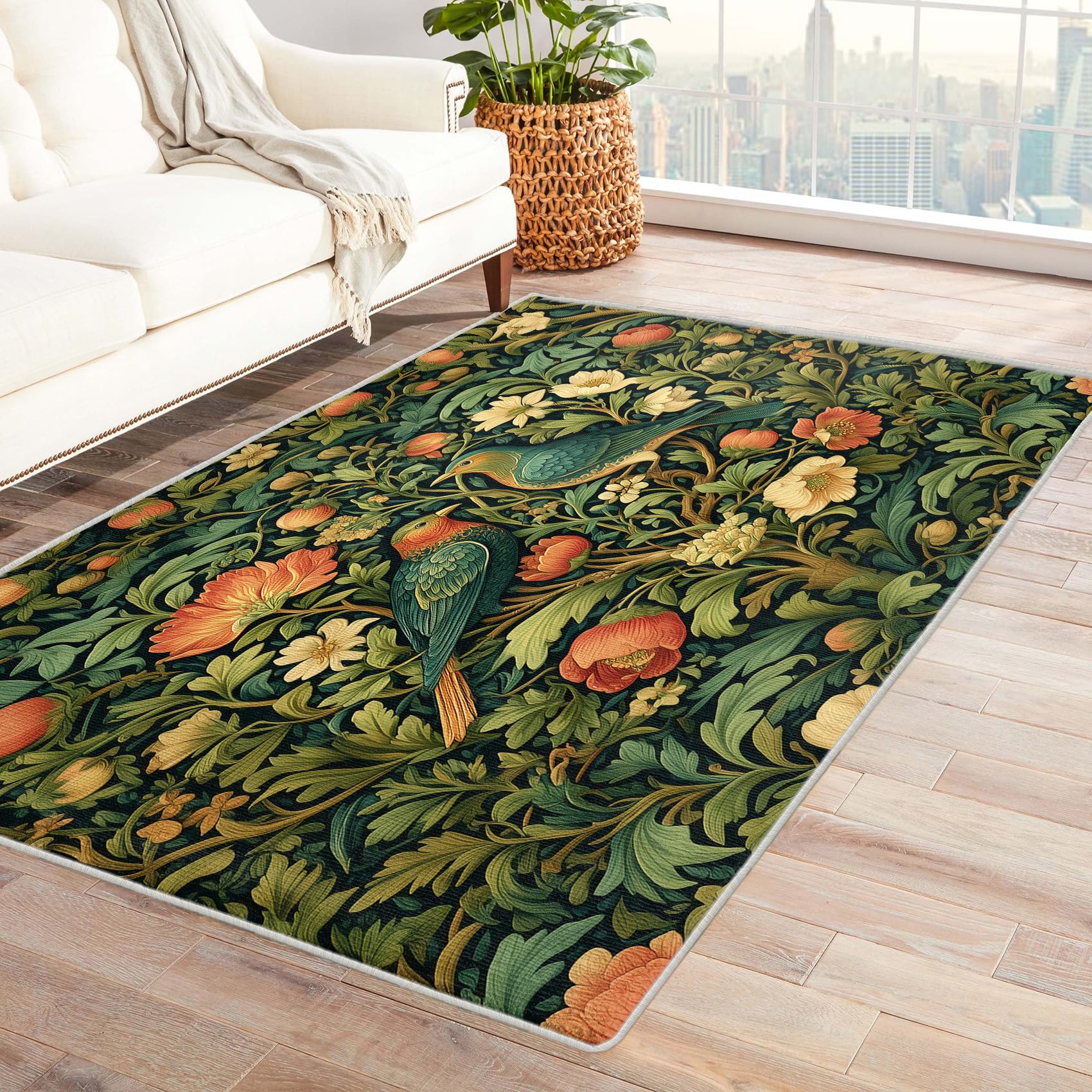 Generisch Vintage Blumen Teppich, Teppich Schlafzimmer Wohnzimmer Blumen Vogel, Wohnzimmerteppich Schlafzimmer Dekoration rutschfeste Waschbar Flanell 160x230 cm V-M5