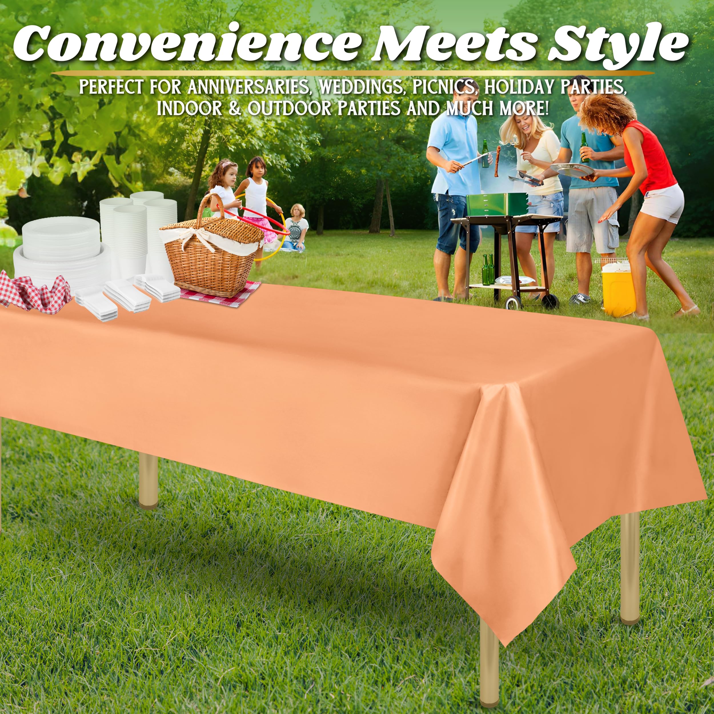 ZIMPLEWARE - Mantel de plástico desechable estándar para fiestas, para uso en interiores y exteriores, caja de 72, mantel rectangular de 137 x 274 cm, durazno