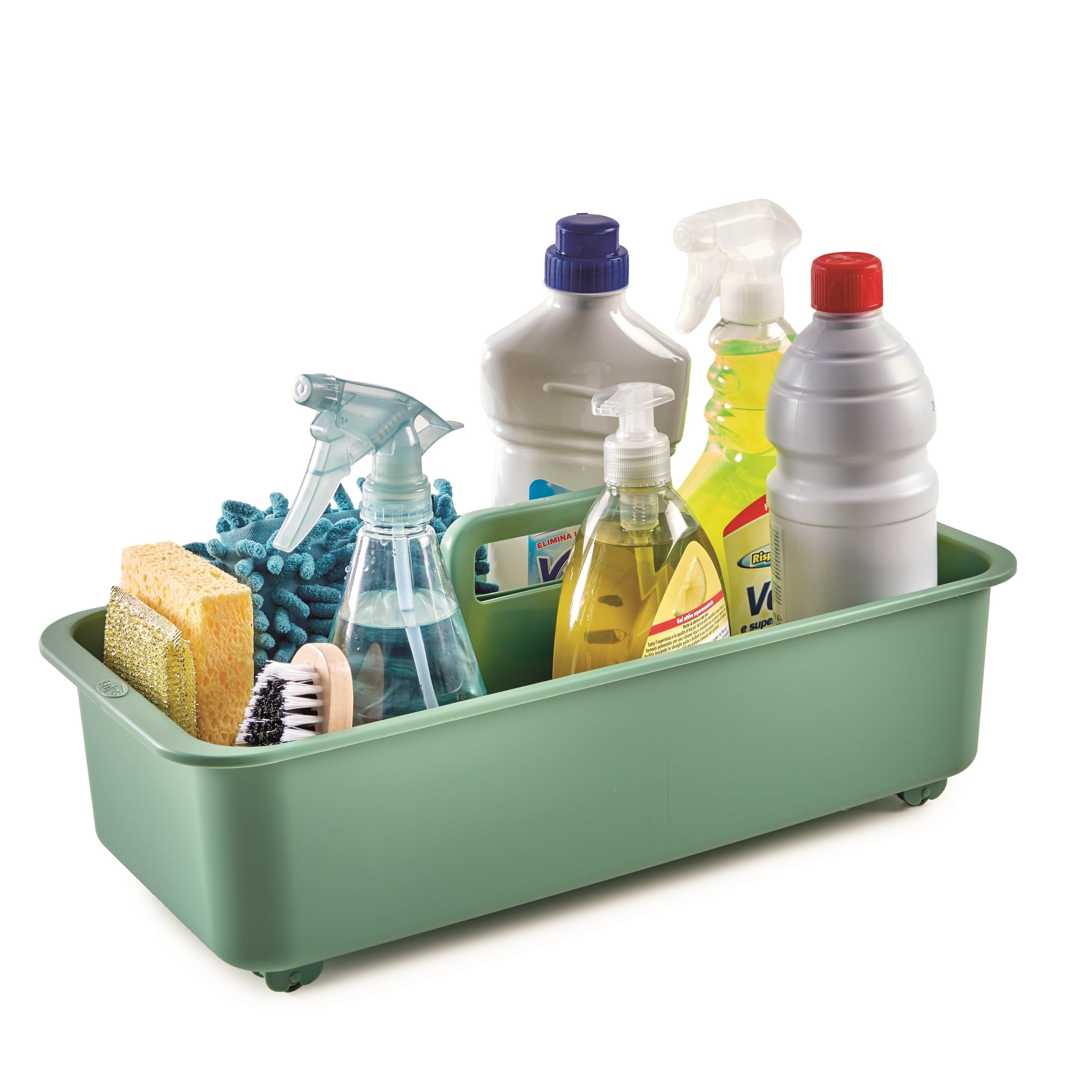 Snips Under Sink Storage Green, Kitchen Organizer, Space Saving Detergent Holder, Basket with Wheels and Handle, 45.3 x 20.8 x 17.5 cm, Made in Italy