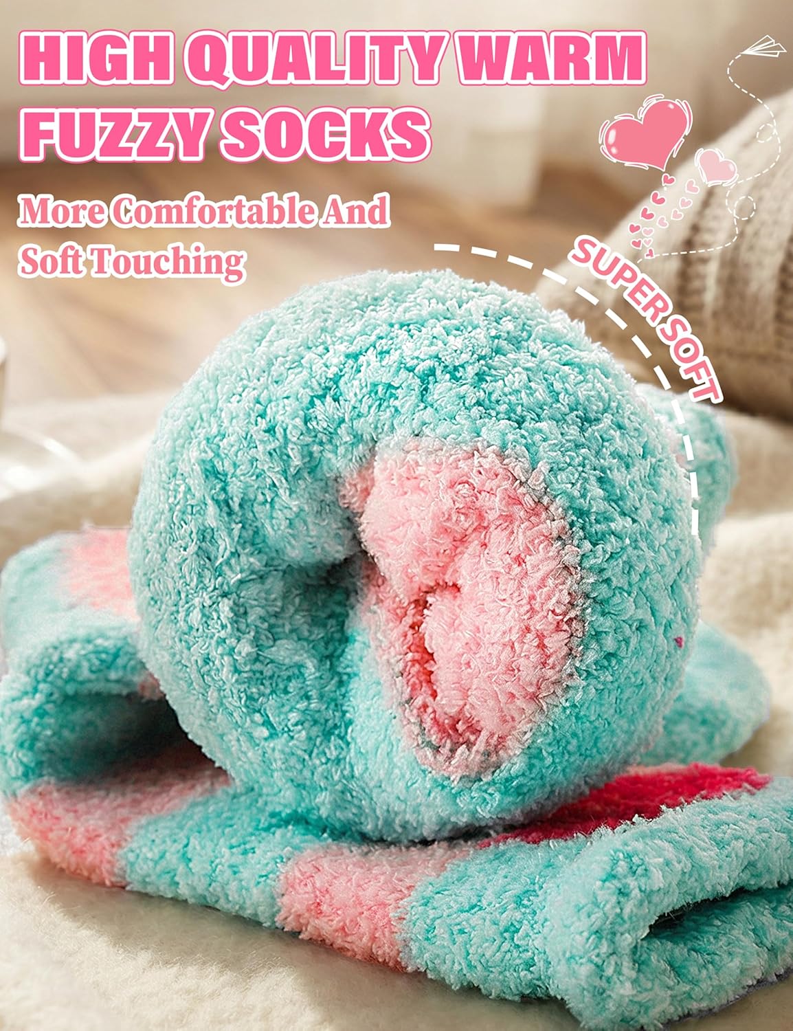 MOGGEI Women Fuzzy Fluffy Socks Thick Warm Winter Soft Cozy Plush Fleece Sleep Socks 5 Pairs - Image 2