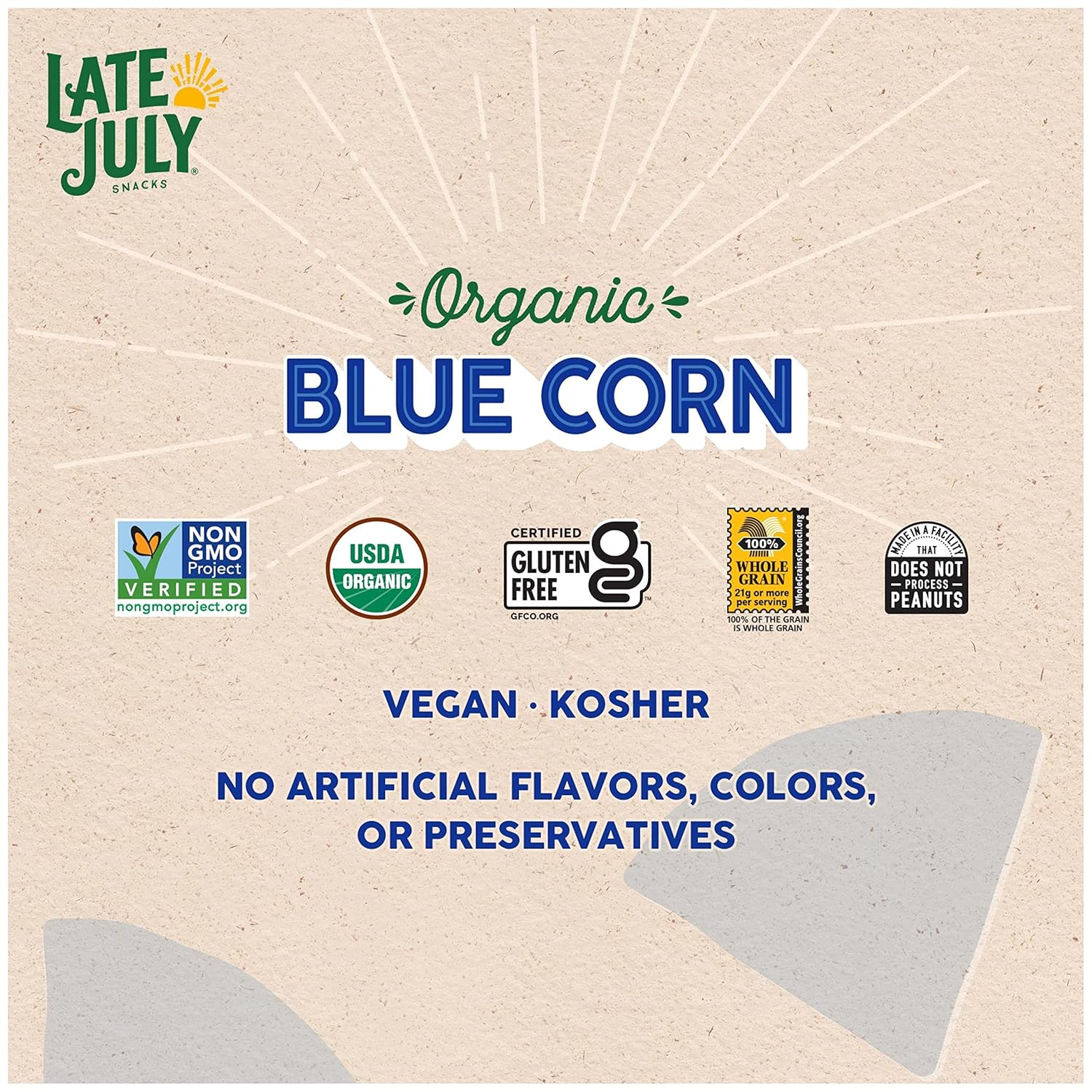 Late July Snacks, Thin and Crispy Organic Tortilla Chips, Blue Corn, 10.1-oz. Bag (Pack of 9)