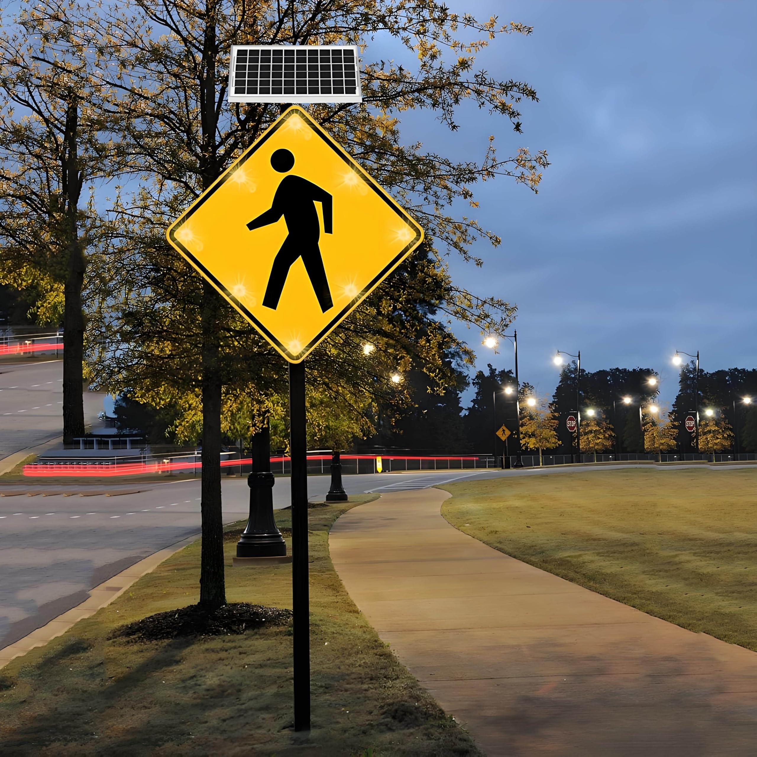 Fußgängerüberweg-Schild, Aluminium, Verkehrsschilder, Straßenwarnung, Rostfreier Metallrahmen, 24" LED-Blinklicht Für Fußgängerüberwege, Technische Reflexfolie, Ip65 Wasserdicht