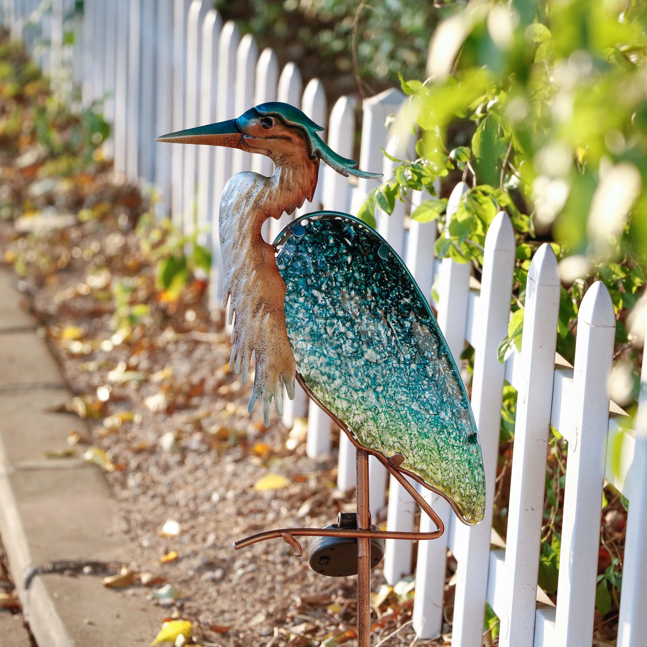TERESA'S COLLECTIONS Garden Ornaments Outdoor, Large Glass Blue Heron Solar Garden Light - Image 3