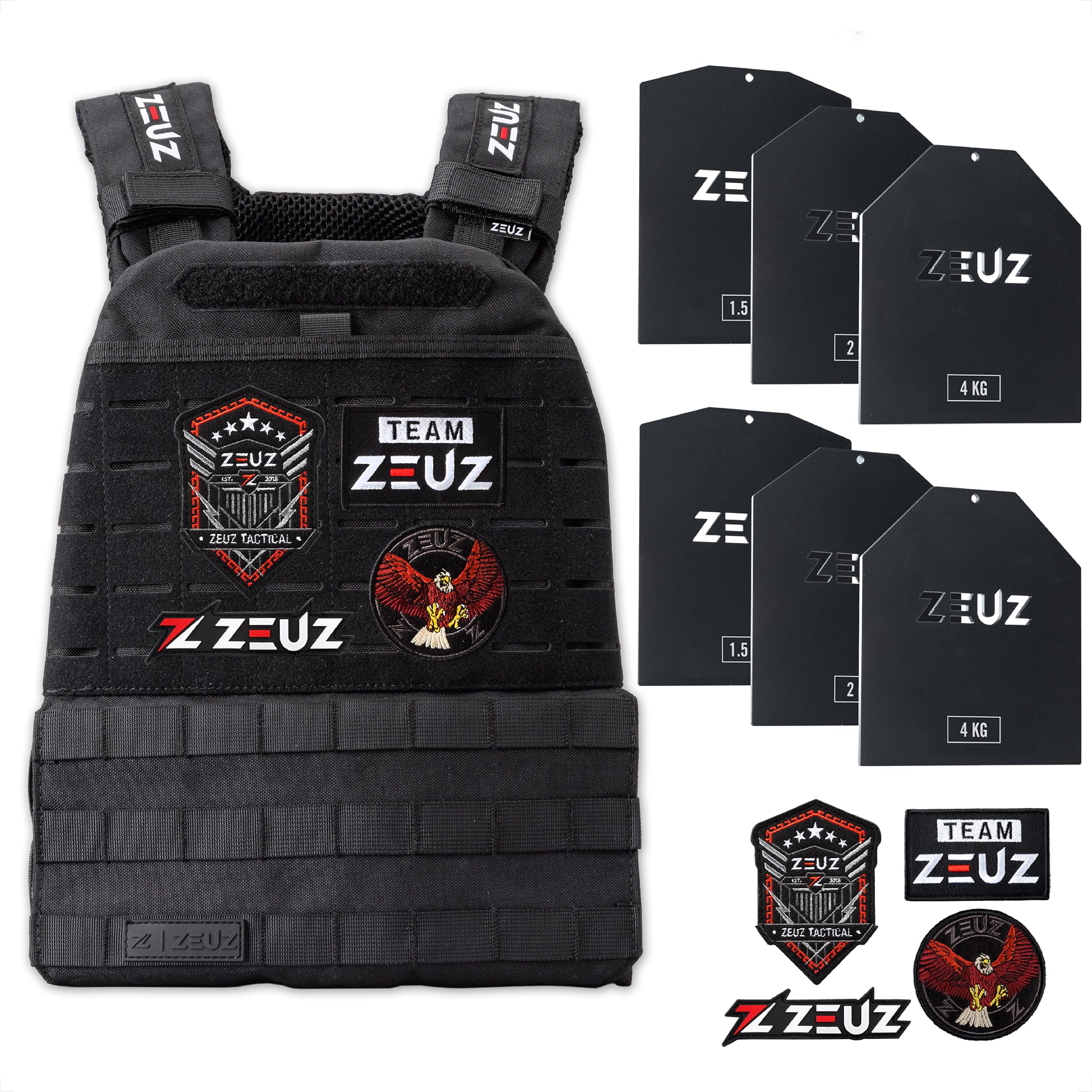 ZEUZ® Veste de musculation Crossfit & Fitness 16,5 KG – Gilet tactique & Gilet d'entraînement - Réglable en poids – 19 Stands - Noir