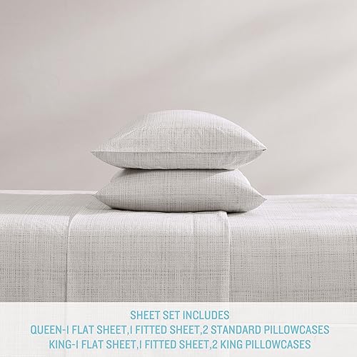 Miniatura 3 de Tommy Bahama - Juego de sábanas de algodón percal lavado, suave y transpirable, decoración de dormitorio con bolsillos profundos (gris lino rafia,