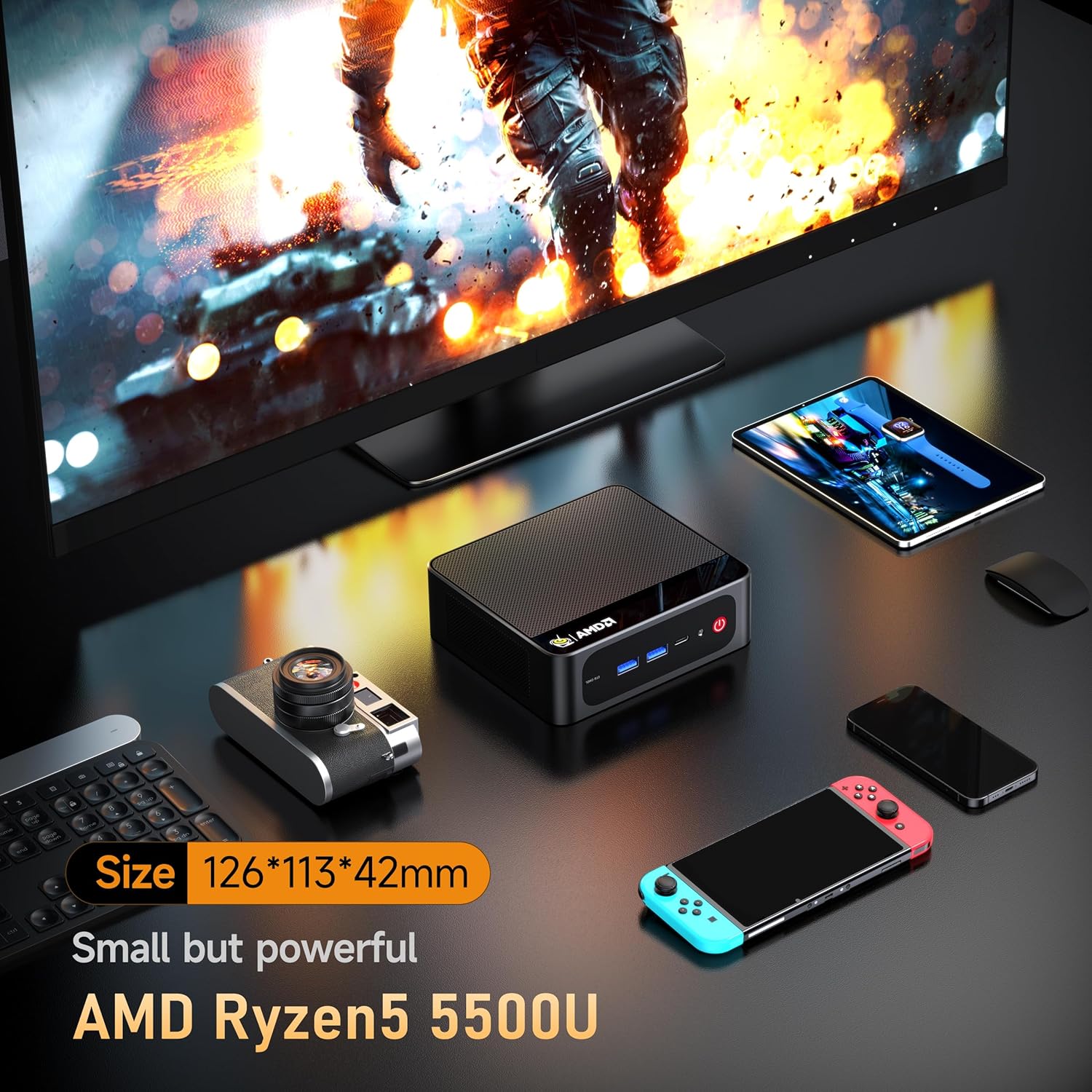 Beelink SER5 Mini PC, AMD Ryzen 5 5500U(up to 4.0GHz) 6C/12T, Mini Gaming Computer 16GB DDR4 RAM 500GB NVMe SSD, Mini PC Computer 4K@60Hz Triple Display 2.5G LAN/WiFi6/BT5.2/W-11 Pro Home/Office - Image 9